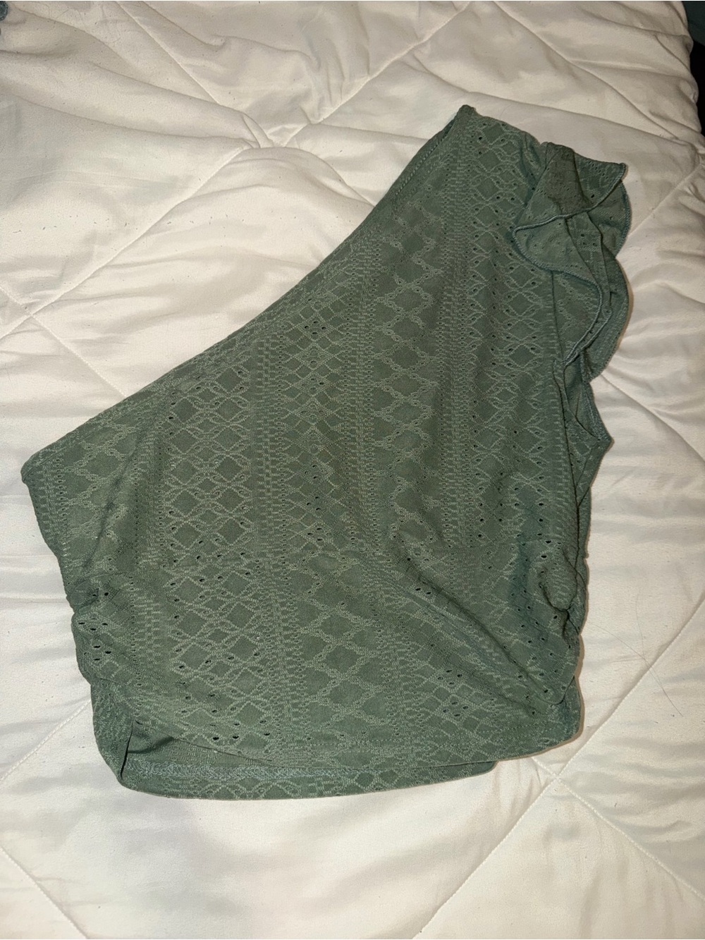 SHEIN Olive Green One-Shoulder Eyelet Knit Top